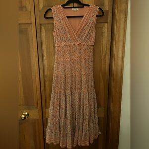 Max Studio Women's XS Boho Floral V-neck Sleeveless Mesh Midi Dress In Colitocm